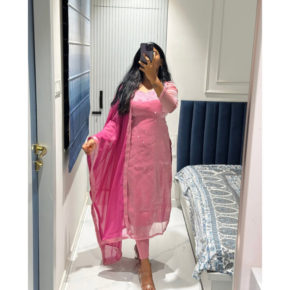 Designer Faux Georgette Embroidered Dhoti Set